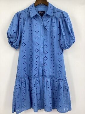 Donna Morgan Blue Eyelet Mini Dress
